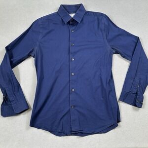 Express 1MX Shirt Mens M Blue Button Down Long Sleeve Stretch Cotton Extra Slim
